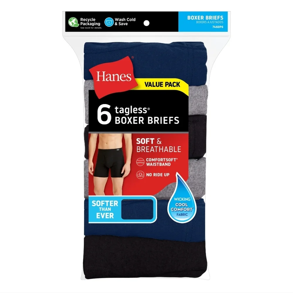 Men's Hanes Tagless Boxer Briefs, 2X, pack of 6